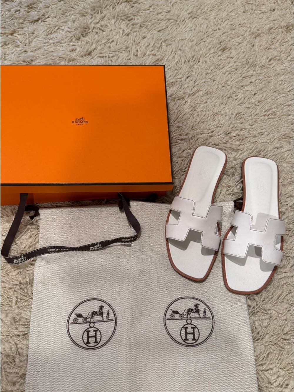 BRAND NEW Hermes White Oran Slide Sandals